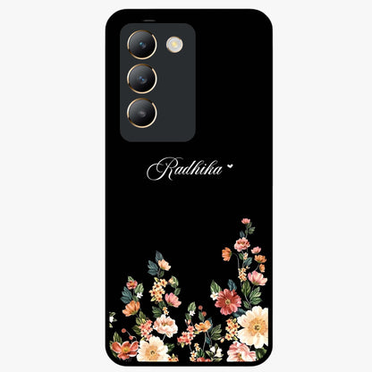 Floral Design With a Custom Personalized Name Glass Case showing flat back view with floral artwork and personalized name design.