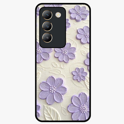 Floral Wall Art With Purple Flowers Glass Case showing flat back view with purple flower artwork and glossy glass finish.