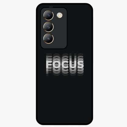 Focus Mode On Glass Case showing flat back view with bold motivational typography design and glossy glass finish.