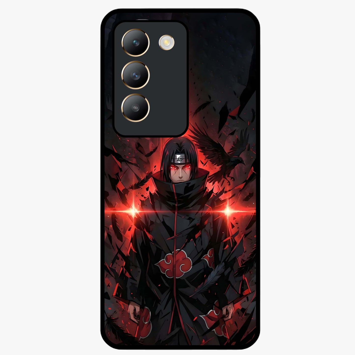 Focused Blade Discipline Glass Case showing flat back view with warrior sword themed artwork and glossy glass finish.
