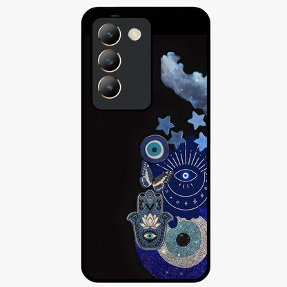 Galactic Charm Cluster Glass Case showing flat back view with glowing celestial charm artwork and glossy glass finish.