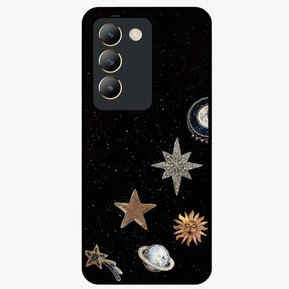 Galactic Charm Glow Glass Case showing flat back view with glowing celestial charm artwork and glossy glass finish.
