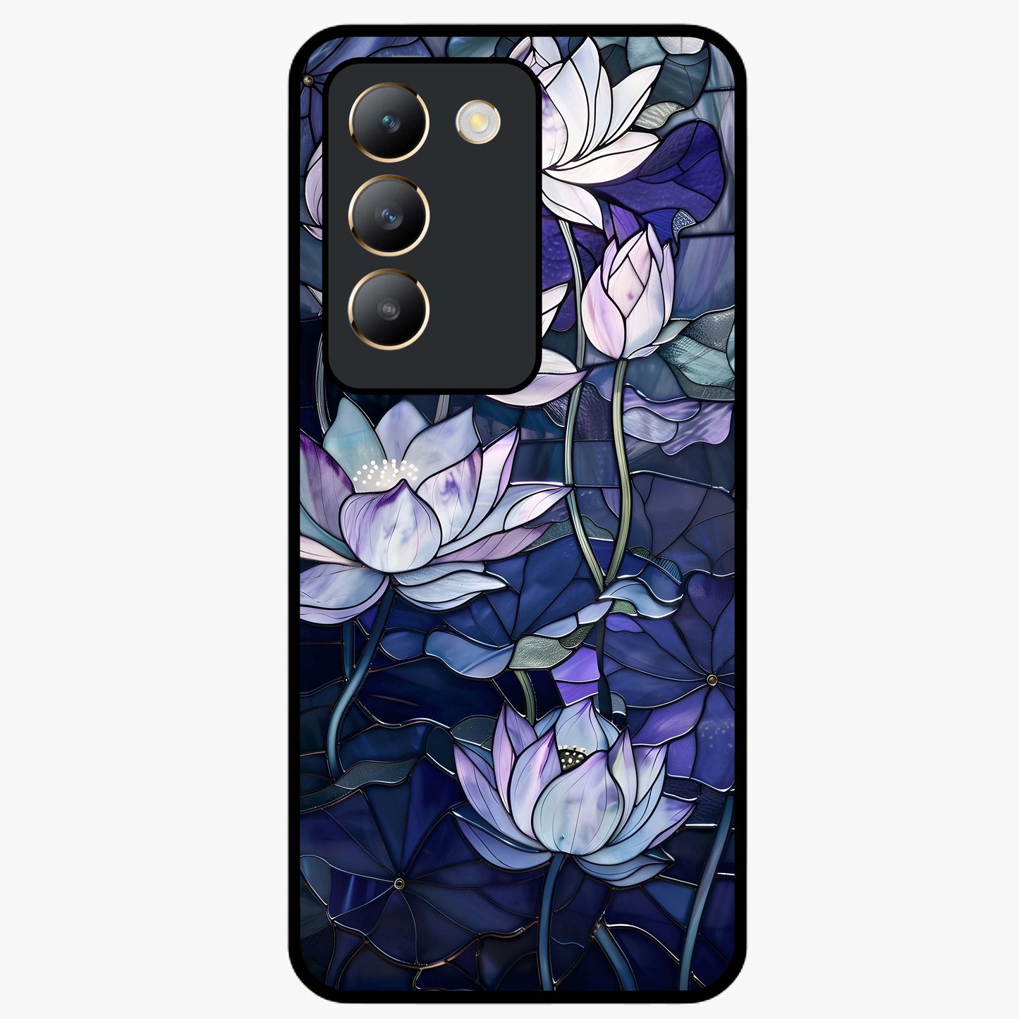 Gloss Petal Rush Glass Case showing flat back view with glossy flower petal artwork and smooth glass finish.