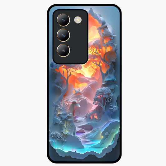 Glow Forest Portal Glass Case showing flat back view with glowing forest portal artwork and glossy glass finish.