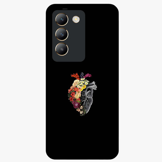 Heart With Flowers Glass Case showing flat back view with heart shaped floral artwork and glossy glass finish.