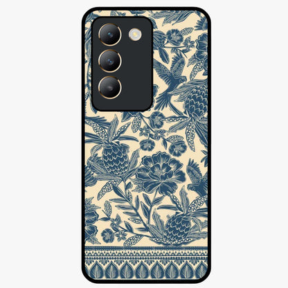 Heirloom Wild Bloom Glass Case showing flat back view with vintage inspired wild flower artwork and glossy glass finish.