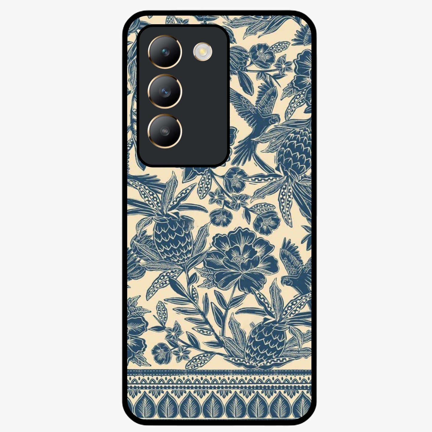 Heirloom Wild Bloom Glass Case showing flat back view with vintage inspired wild flower artwork and glossy glass finish.