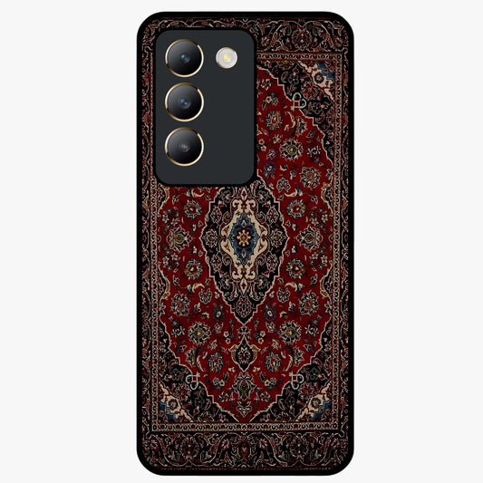 Heritage Carpet Royale Glass Case showing flat back view with ornate Persian carpet inspired pattern and glossy glass finish.