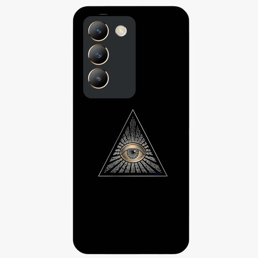Illuminati Evil Glass Case showing flat back view with mysterious illuminati symbol artwork and glossy glass finish.