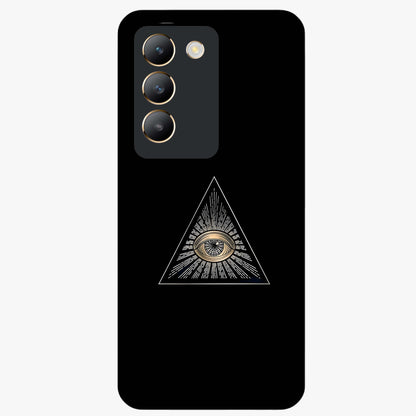 Illuminati Evil Glass Case showing flat back view with mysterious illuminati symbol artwork and glossy glass finish.