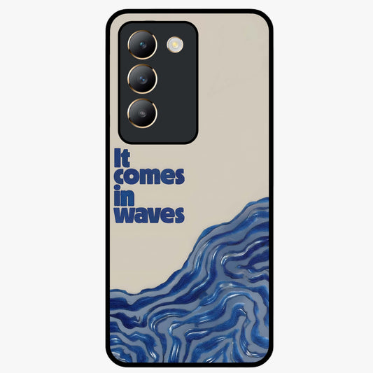It Comes In Waves Quote Glass Case showing flat back view with inspirational wave themed quote artwork and glossy glass finish.