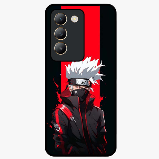 Kakashi Scarlet Shadow Glass Case showing flat back view with powerful anime ninja artwork and glossy glass finish.