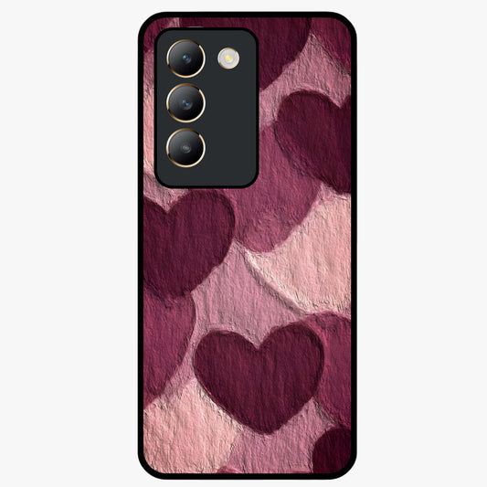 Layered Paper Hearts Glass Case showing flat back view with layered paper heart artwork and glossy glass finish.
