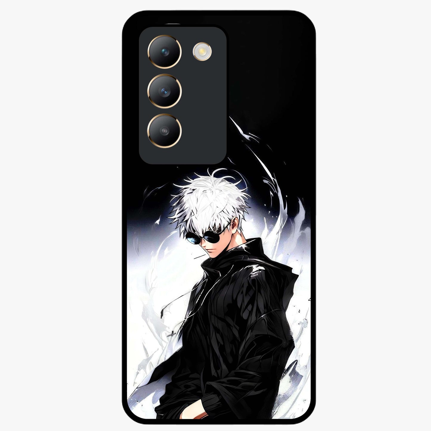 Limitless Shadow King Glass Case showing flat back view with powerful shadow warrior artwork and glossy glass finish.