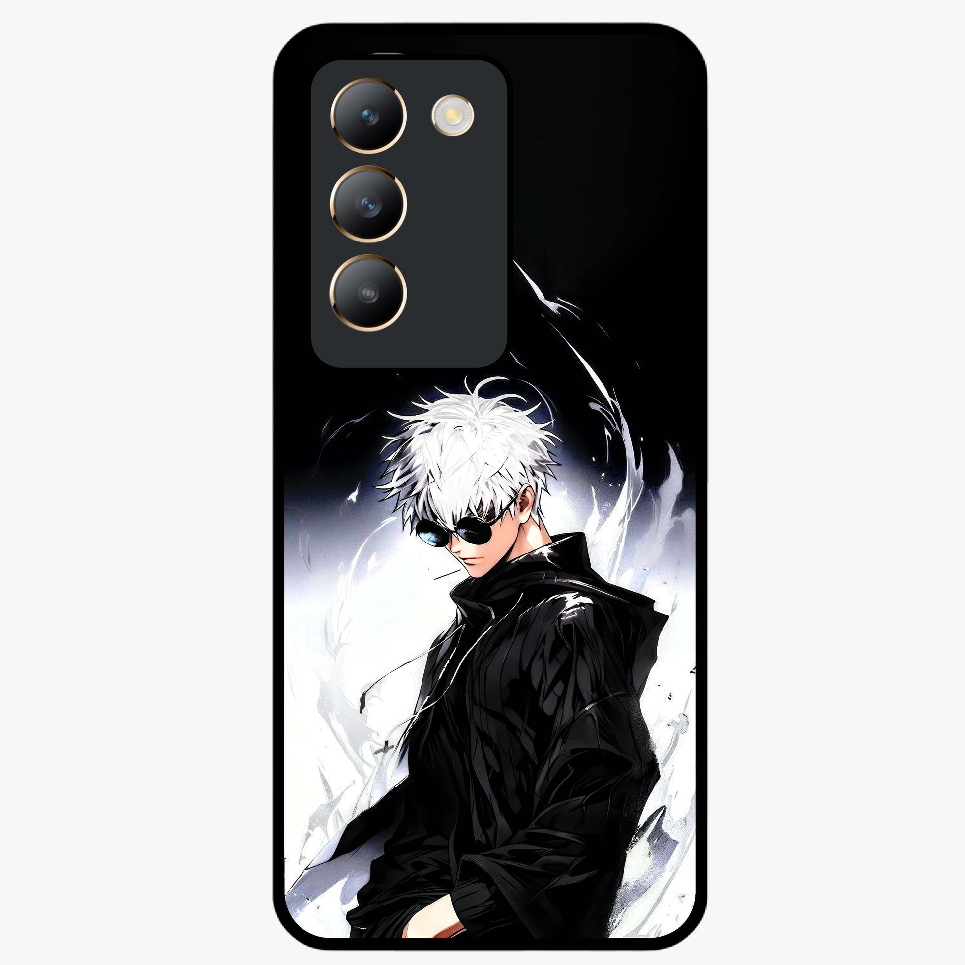 Limitless Shadow King Glass Case showing flat back view with powerful shadow warrior artwork and glossy glass finish.