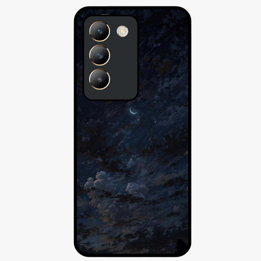 Lunar Veil Silence Glass Case showing flat back view with mystical moon veil artwork and glossy glass finish.