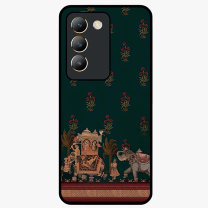 Macmerise Glass Case showing flat back view with stylish modern artwork and glossy glass finish.