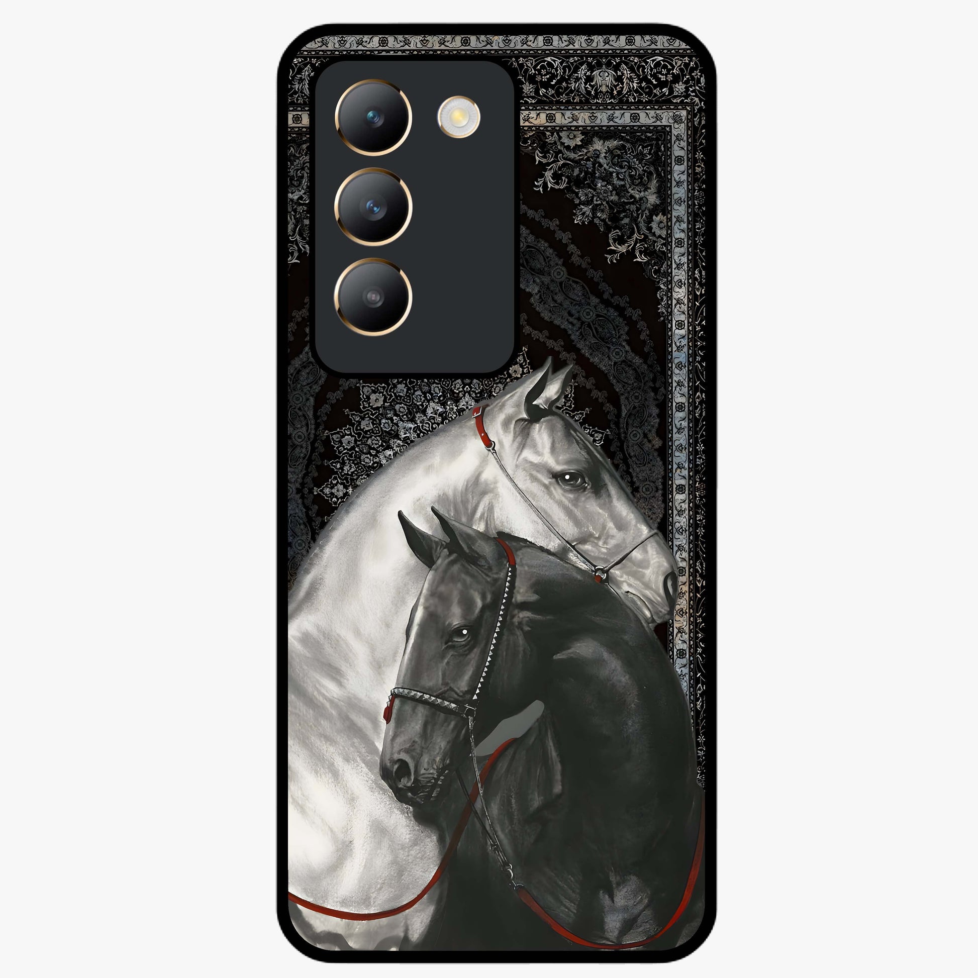 Majestic Ride Legacy Glass Case showing flat back view with powerful automotive inspired artwork and glossy glass finish.