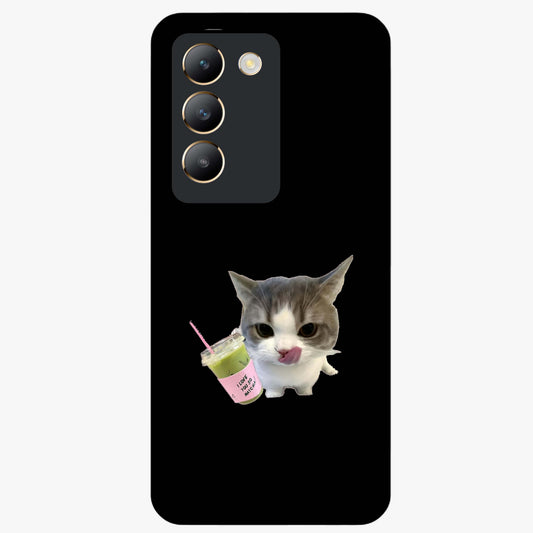 Matcha Cat Style Glass Case showing flat back view with cute matcha themed cat artwork and glossy glass finish.