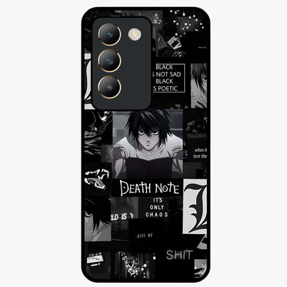 Midnight Chaos Mind Glass Case showing flat back view with abstract dark themed artwork and glossy glass finish.