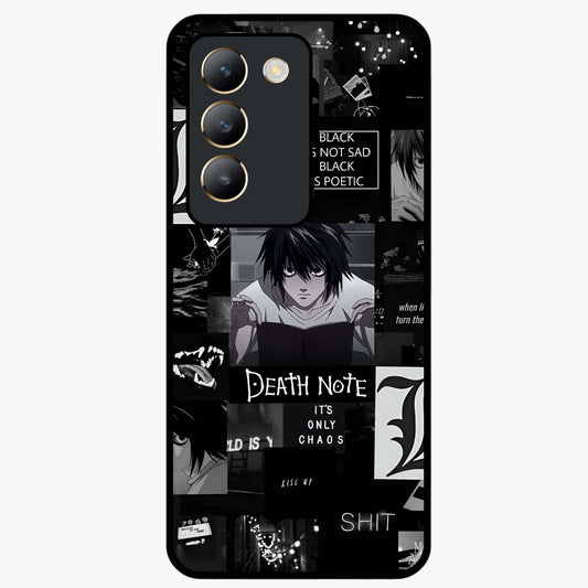 Midnight Chaos Mind Glass Case showing flat back view with abstract dark themed artwork and glossy glass finish.