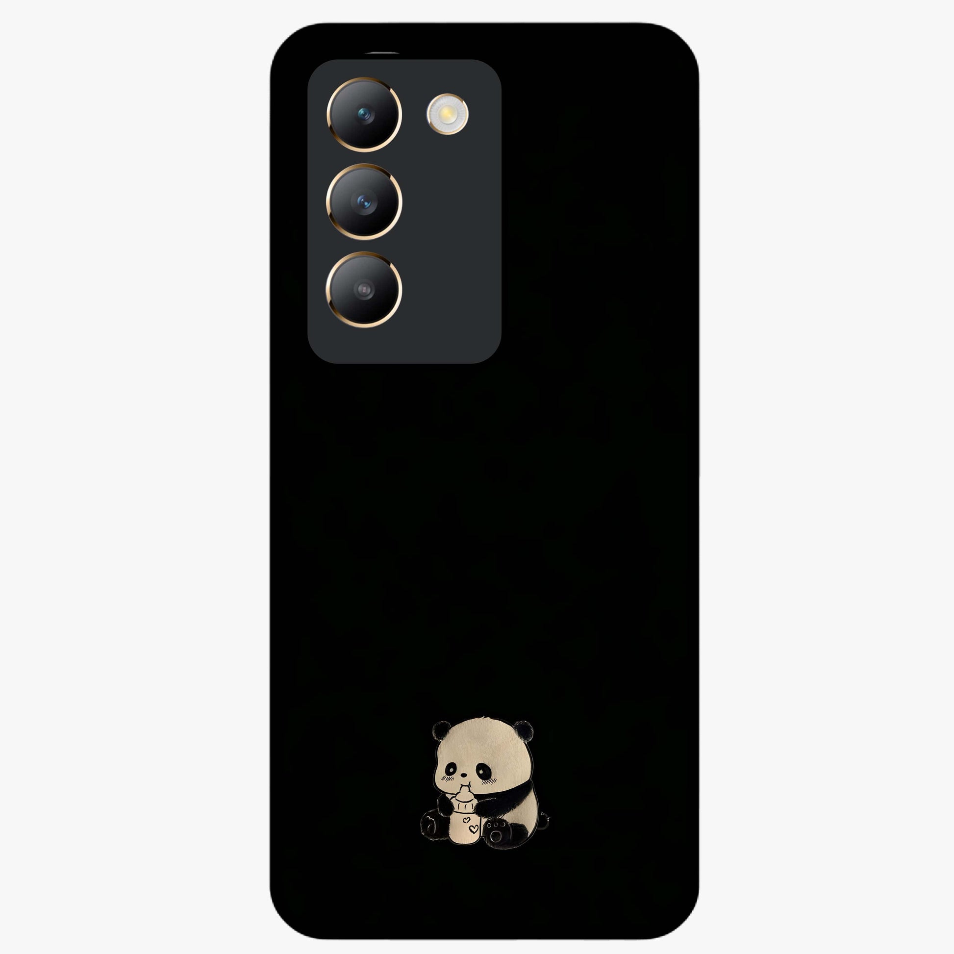 Midnight Panda Love Glass Case showing flat back view with cute panda themed artwork and glossy glass finish.