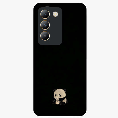 Midnight Panda Love Glass Case showing flat back view with cute panda themed artwork and glossy glass finish.