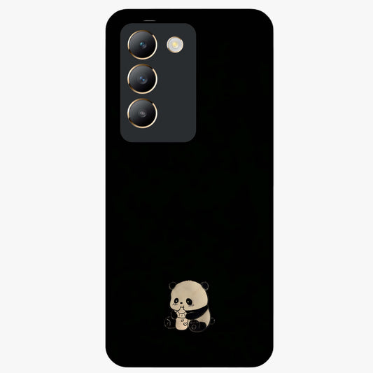 Midnight Panda Love Glass Case showing flat back view with cute panda themed artwork and glossy glass finish.