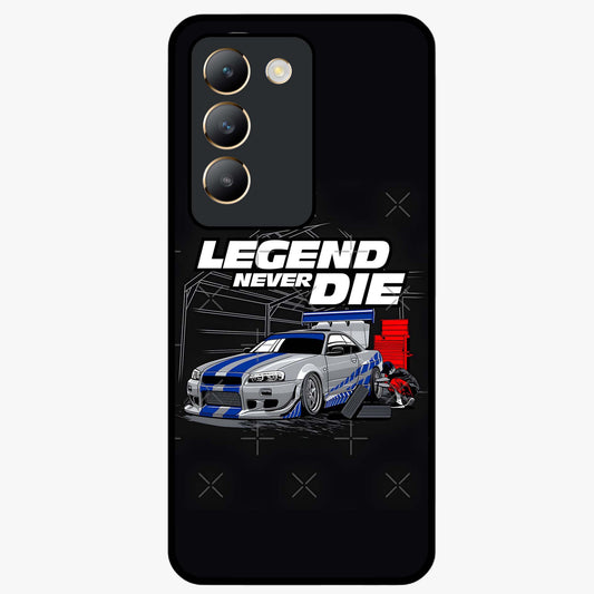 Midnight Racing Legacy Glass Case showing flat back view with sleek racing inspired artwork and glossy glass finish.