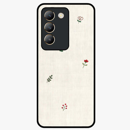 Minimal Petal Whispers Glass Case showing flat back view with soft minimal floral artwork and glossy glass finish.