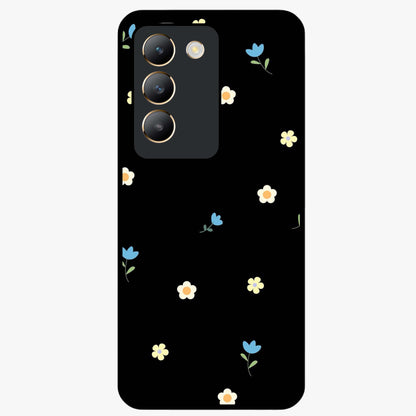 Minimalistic Blue With White Flower Pattern Glass Case showing flat back view with blue background and white flower pattern and glossy glass finish.