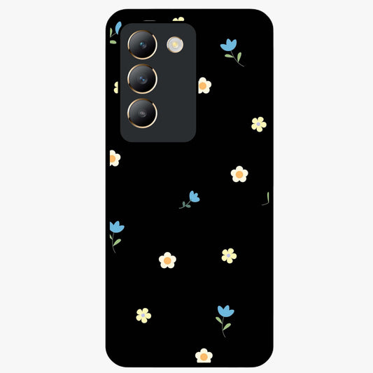 Minimalistic Blue With White Flower Pattern Glass Case showing flat back view with blue background and white flower pattern and glossy glass finish.