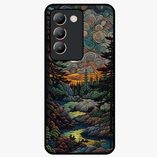 Moonlight Forest Dream Glass Case showing flat back view with mystical forest moonlight artwork and glossy glass finish.