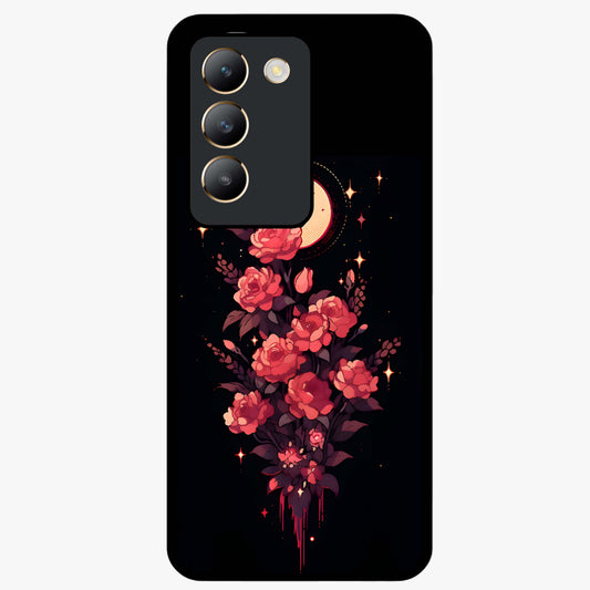 Moonlit Floral Elegance Glass Case showing flat back view with elegant floral artwork under moonlit tones and glossy glass finish.