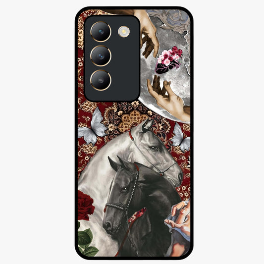 Moonlit Royal Stallion Glass Case showing flat back view with majestic horse under moonlight artwork and glossy glass finish.