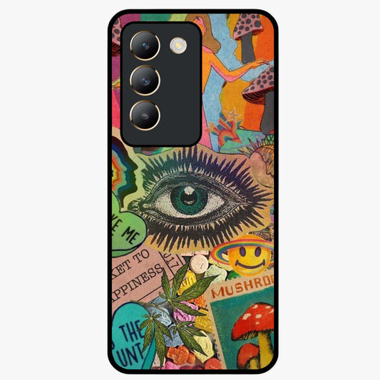 Mystic Eye Wonderland Glass Case showing flat back view with mystical eye themed artwork and glossy glass finish.