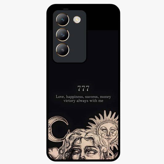Mystic Victory Aura Glass Case showing flat back view with victory symbol artwork and glossy glass finish.