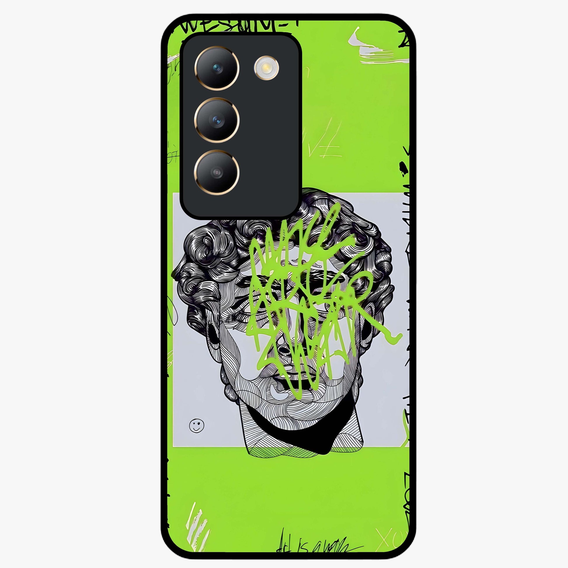 Neo Graffiti Rebellion Glass Case showing flat back view with vibrant graffiti artwork and glossy glass finish.