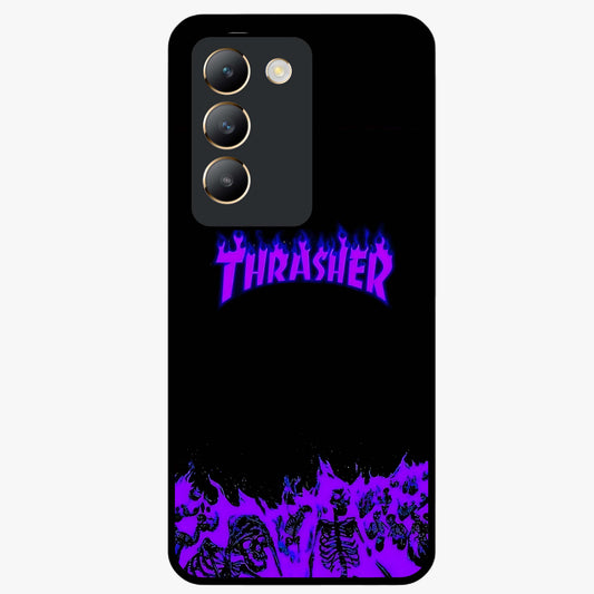 Neon Flame Riot Glass Case showing flat back view with neon flame artwork and glossy glass finish.