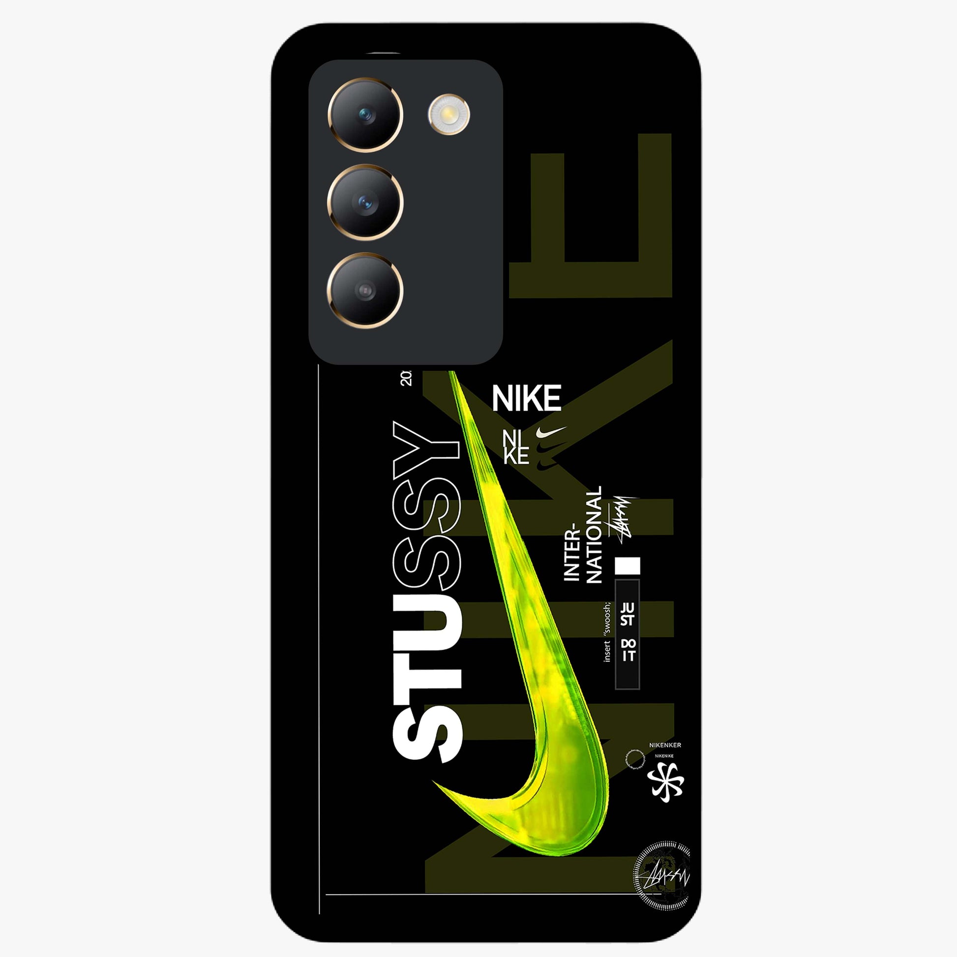 Neon Street Edition Glass Case showing flat back view with neon street style artwork and glossy glass finish.