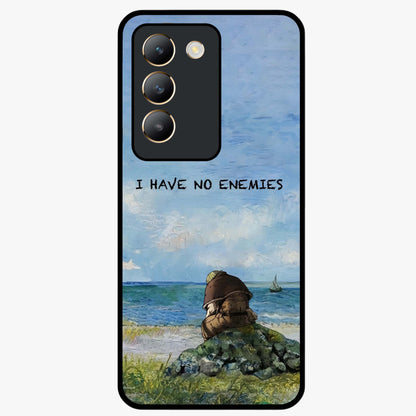 Peace Beyond War Glass Case showing flat back view with symbolic peace themed artwork and glossy glass finish.