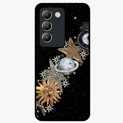 Pearls Universe Object Glass Case showing flat back view with pearl inspired cosmic artwork and glossy glass finish.