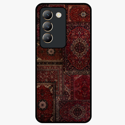Persian Velvet Tale Glass Case showing flat back view with luxurious Persian velvet pattern artwork and glossy glass finish.