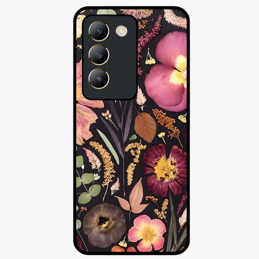 Petal Dream Tapestry Glass Case showing flat back view with intricate floral tapestry artwork and glossy glass finish.