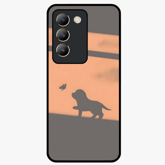 Puppy Shadow Art Glass Case showing flat back view with cute puppy shadow style artwork and glossy glass finish.