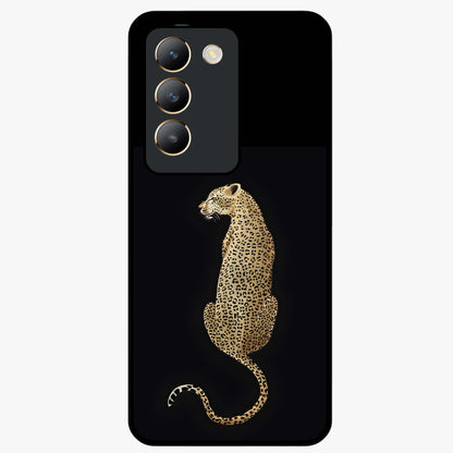 Regal Leopard Glass Case showing flat back view with bold leopard artwork and glossy glass finish.