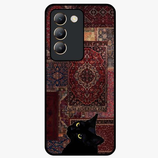 Regal Magic Cat Apple Glass Case showing flat back view with magical cat artwork holding apple and glossy glass finish.