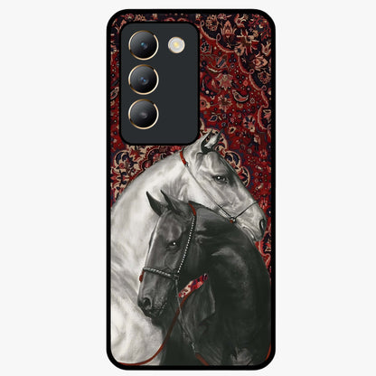 Regal Stallion Tapestry Glass Case showing flat back view with majestic horse tapestry artwork and glossy glass finish.