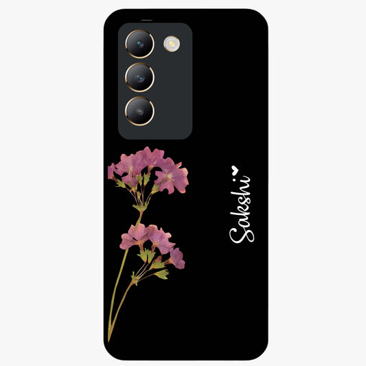 Riching Lavender Flower Custom Name Glass Case showing flat back view with lavender floral artwork and personalized name design.