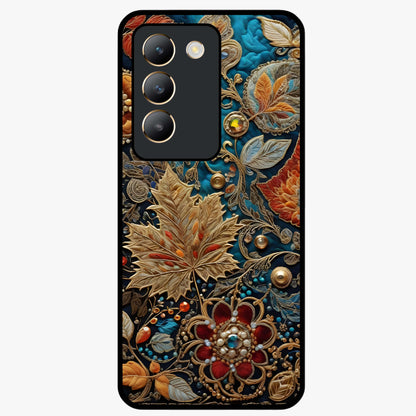 Royal Jewel Garden Glass Case showing flat back view with decorative floral garden artwork and glossy glass finish.